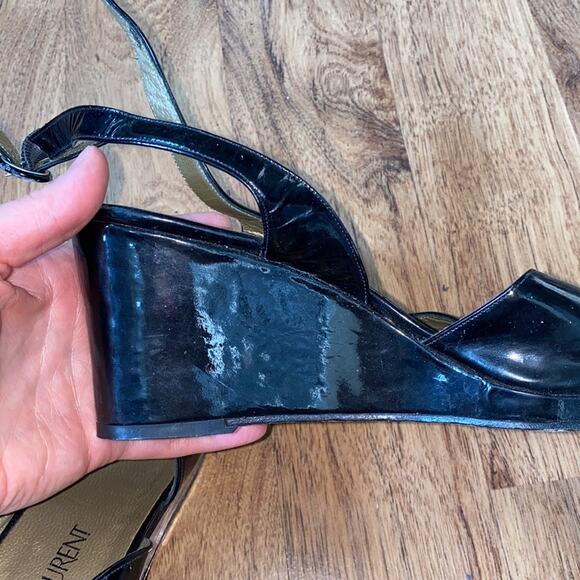 Yves St. Laurent Black Patent Leather Square Peep Toe Vintage Platforms Sz 9 - Picture 5 of 8